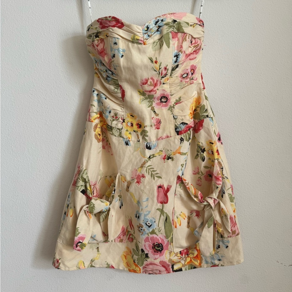 Nanette Lepore cream floral strapless dress size 0